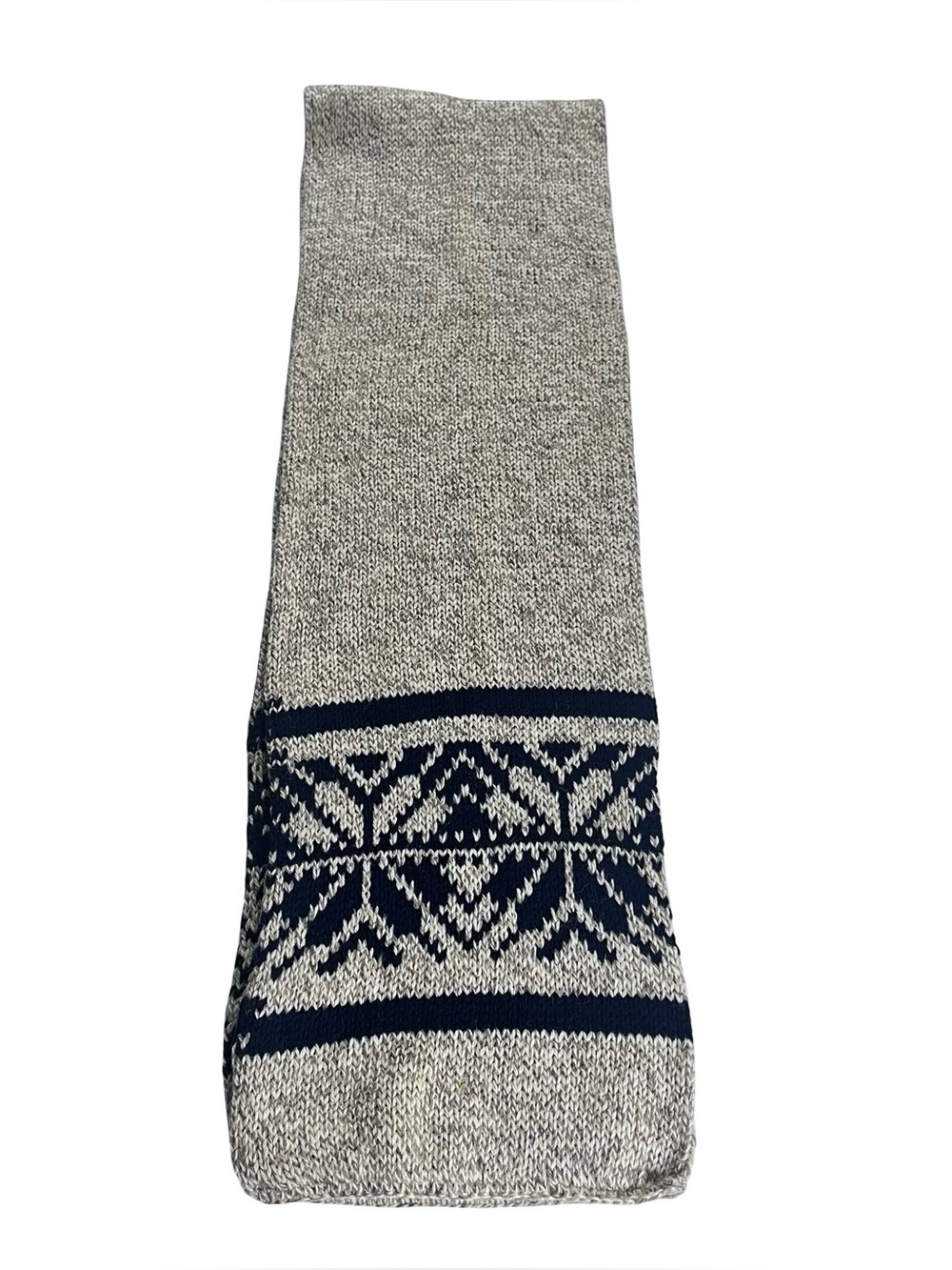 Vtg Eddie Bauer Gray Blue Fair Isle Snowflake Knit Wool Blend Scarf Made In USA